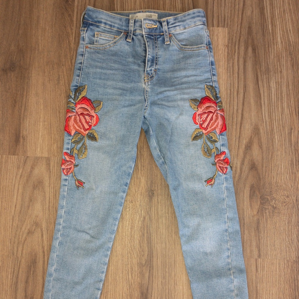 Topshop Rose Embroidered Jeans PETITE